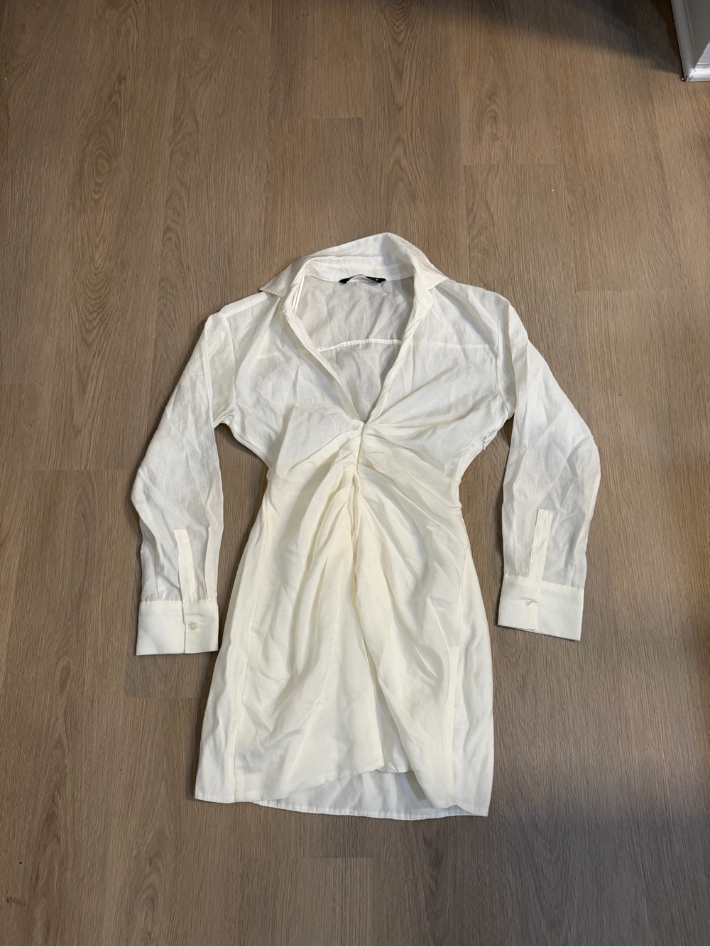 Zara Cream Twist-Front Shirt Dress